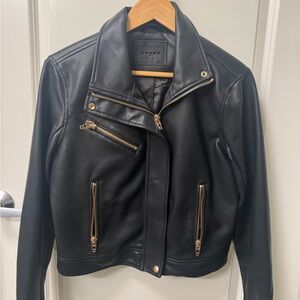 Blank NYC Black Leather Jacket with Gold Accents